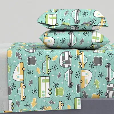 Spoonflower Let's Hit The Road (light Blue) Cal King Sheet Set