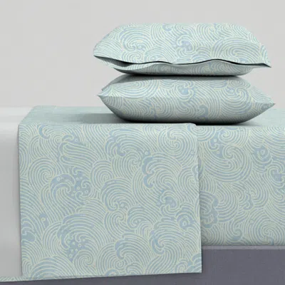 Spoonflower Light Blue Stylized Ocean Waves For A Calm Coastal Boys Nursery Queen Sheet Set