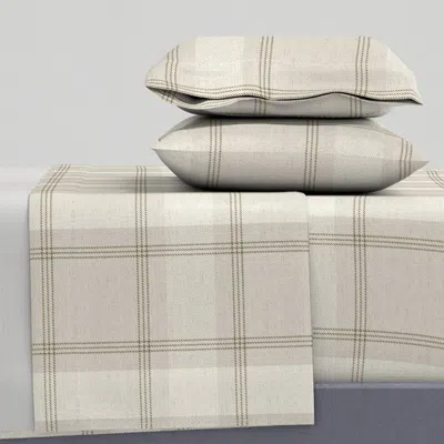 Spoonflower Light Tan Plaid On Texture - Large Queen Sheet Set