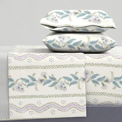 Spoonflower Lilac Sage And Blue On Cream Full Sheet Set
