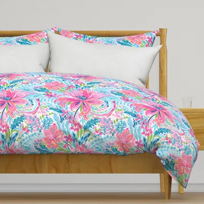 Spoonflower Lilly's Bouquet- Pink/cyan On Duvet Cover