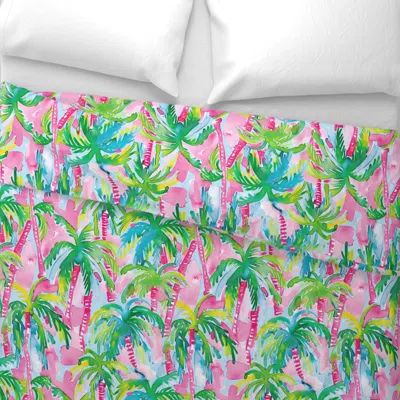 Spoonflower Lilly's Pink Palms - On Blue Wide Cotton Sateen 3.5 oz 26" X 20" Standard Knife Edge