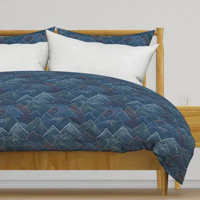 Spoonflower Line Art Mountains In Blues Duvet Cover