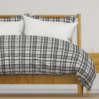 Spoonflower Linen Plaid - Dark Charcoal Duvet Cover