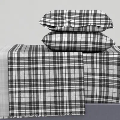 Spoonflower Linen Plaid - Dark Charcoal Queen Sheet Set