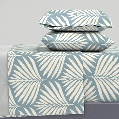 Spoonflower Linen Textured Palm Leaf Light Background Warm Neutral Muted French Blue Xl King Sheet S