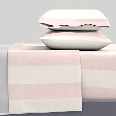Spoonflower Linen Textured Wide Stripes Tranquil Japandi Walls - Soft Pink And Cream Full Sheet Set