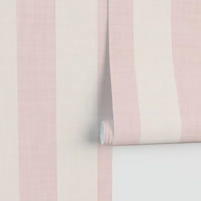 Spoonflower Linen Textured Wide Stripes Tranquil Japandi Walls - Soft Pink And Cream Performance 2' X 12' In Neutral