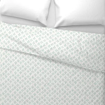 Spoonflower Little Leaves Aqua Euro Pillow Sham In White