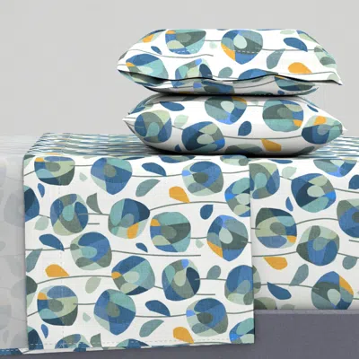 Spoonflower Lolly Pop Flowers- Graphic Scandi Modern Floral In Textured Blue And Gold Queen Sheet Se