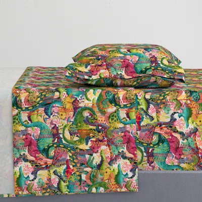 Spoonflower Lost At The Dinosaur Jamboree Playful Dinos Lively Prehistoric Scene Twin Xl Sheet Set