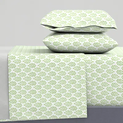 Spoonflower Lotti Spring Green And White Queen Sheet Set