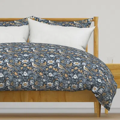 Spoonflower Love Birds - Gold/blue On Duvet Cover