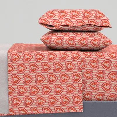 Spoonflower Lovecore Cupid/cherub In Kitsch Valentine's Hearts On Vintage Orange And King Sheet Set