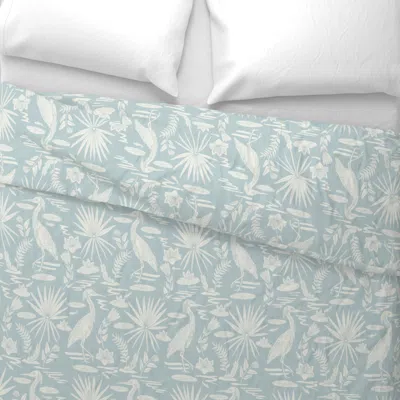 Spoonflower Lowcountry Egret Large White On Historical Blue Wide Cotton Sateen 3.5 oz 26" X 20" Standard Knife E