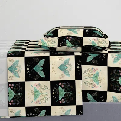 Spoonflower Luna And Forester Quilt Fabric - Floral Moth Patchwork Quilt Block Twin Sheet Set
