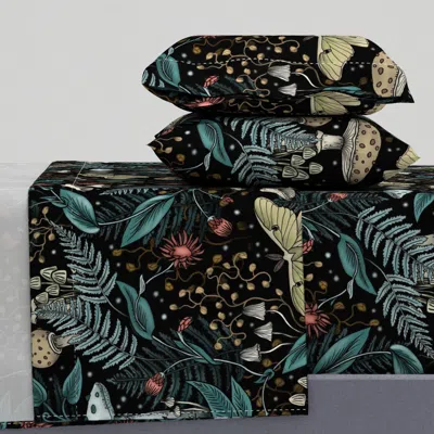 Spoonflower Luna Moth Starlight Mushs Magical Woodland Forest With Flowers And Ferns King Sheet Set
