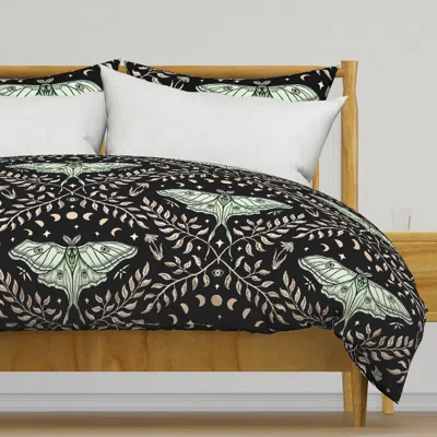 Spoonflower Luna Moths Damask With Moon Duvet Cover