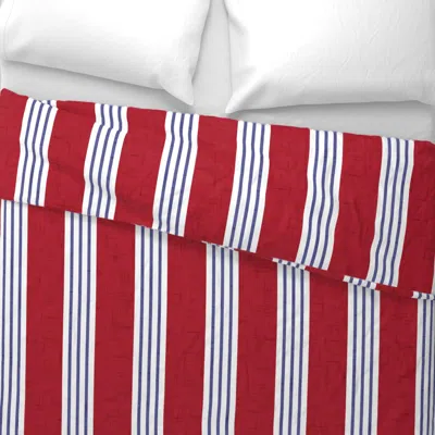Spoonflower (m) American Red White Blue Stripe - French Farmhouse Stripe Linen Texture King Pillow S