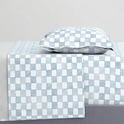 Spoonflower M Blue Watercolor Checker Twin Sheet Set