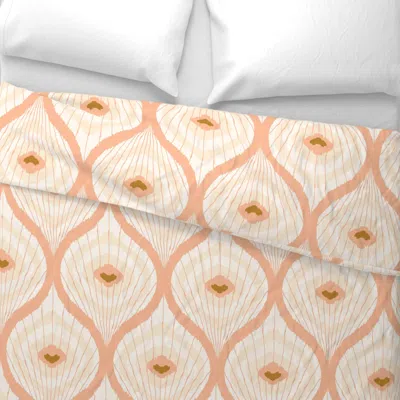 Spoonflower (m) Boho Ogee Feathers - Peach & Cream Wide Cotton Sateen 3.5 oz 26" X 20" Standard Knife Edge