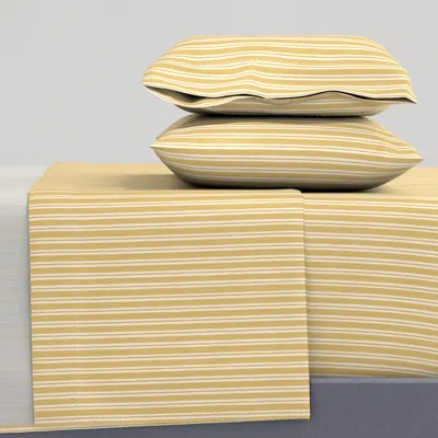Spoonflower (m) Japandi Farmhouse Mustard Yellow Vertical Stripes With Linen Texture King Sheet Set
