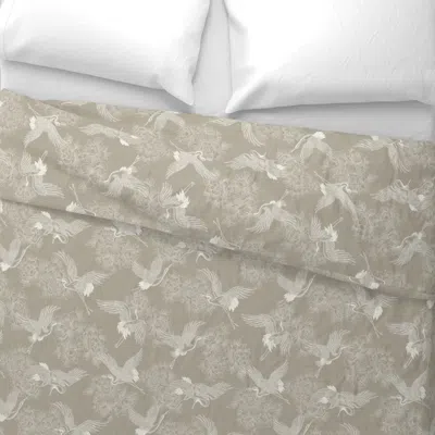 Spoonflower (m) Japanese Cranes Peonies And Clouds On Beige King Pillow Sham In Gray
