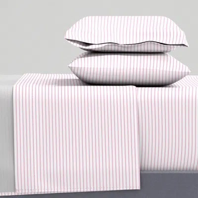 Spoonflower M Simple Vertical Stripes In White Light Pastel Pink For Girl Nursery Queen Sheet Set