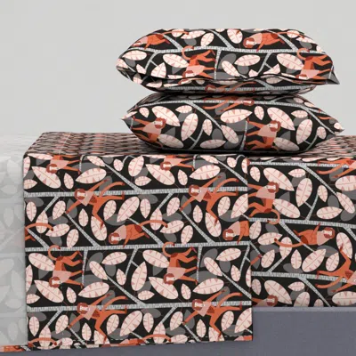 Spoonflower (m) Topical Jungle With Baboons Orange Black Queen Sheet Set