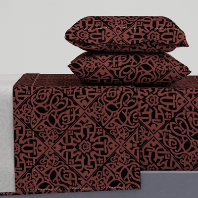 Spoonflower M - Viking Knotwork With Mask Norse Shields And Runic Geometry Paris Red King Sheet Set