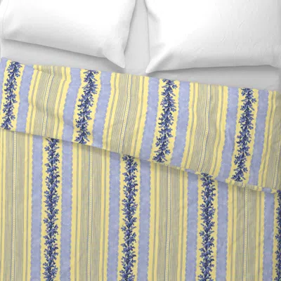 Spoonflower Madame De Lamballe Floral Ticking Provence Wide Cotton Sateen 3.5 oz 26" X 20" Standard Knife Edge In Yellow