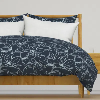 Spoonflower Magnolia Floral Line Drawing - Duvet Cover