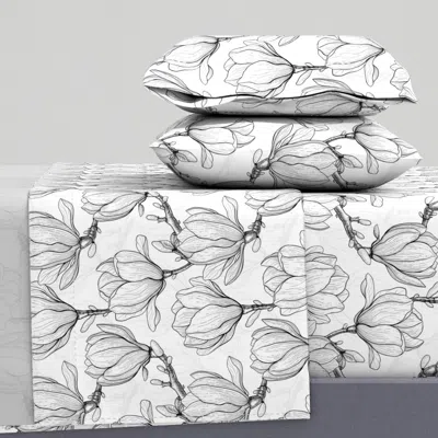 Spoonflower Magnolia Garden Black And White King Sheet Set