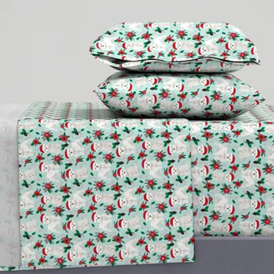 Spoonflower Maltese Christmas Poinsettia Cute Christmas Dogs Xmas Holiday Dog Cute Queen Sheet Set