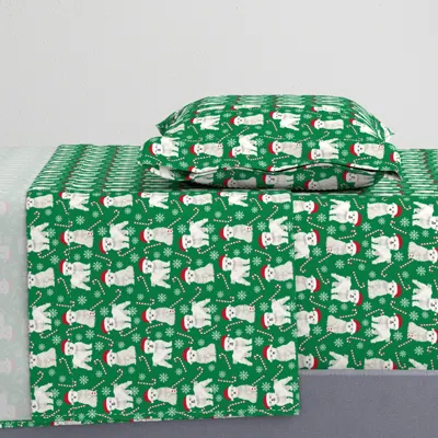 Spoonflower Maltese Dogs Snowflakes And Peppermint Red And Green Christmas Cute Xmas Twin Sheet Set