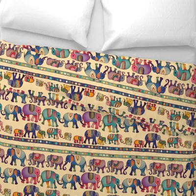 Spoonflower Marching Elephants In Bright Colours (medium) Wide Cotton Sateen 3.5 oz 26" X 20" Standard Knife Edg