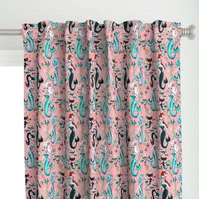 Spoonflower Martini Mermaids On Coral Curtain Panel