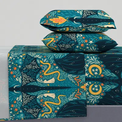 Spoonflower Maximalist Folk Dragons And Enchanted Forest Friends - Dark - Large Full Sheet Set