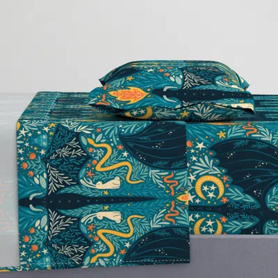 Spoonflower Maximalist Folk Dragons And Enchanted Forest Friends - Dark - Large Twin Xl Sheet Set