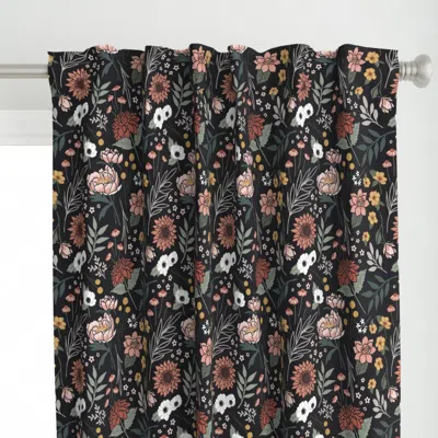 Spoonflower Maya Boho Floral - Black Curtain Panel
