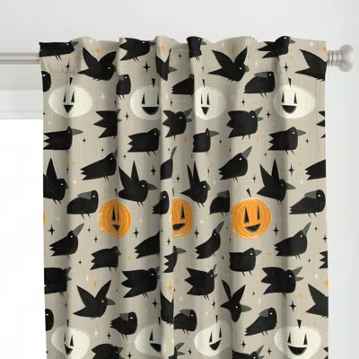 Spoonflower Mcm Crows And Jack-o Curtain Panel
