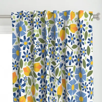 Spoonflower Meadow Blue Yellow Extra Curtain Panel