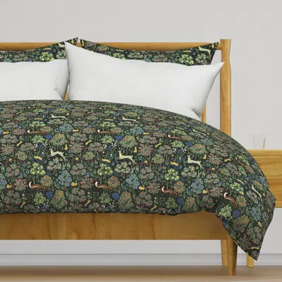 Spoonflower Medieval Garden Black Duvet Cover In Green