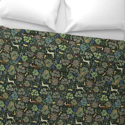 Spoonflower Medieval Garden Black Wide Cotton Sateen 3.5 oz 26" X 20" Standard Knife Edge In Green