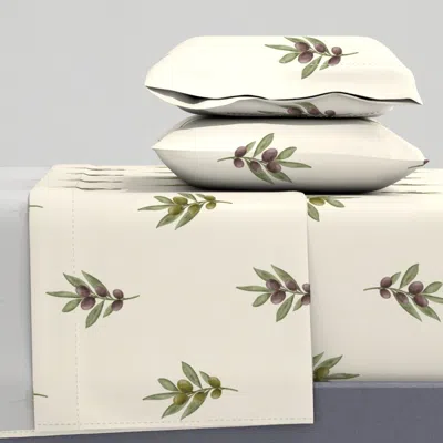 Spoonflower Mediterranean Olive Branch On Textured Ivory Large King Sheet Set