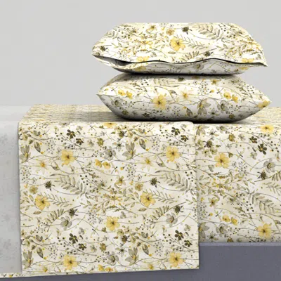 Spoonflower Medium 02 Flower Paradise Version 2 - Yellow Khaki Mood - Scale Medium M 02 King Sheet S