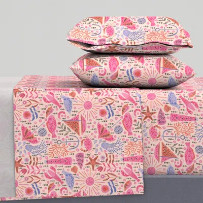 Spoonflower Medium - Beach Season - Color Mix Dadm King Sheet Set