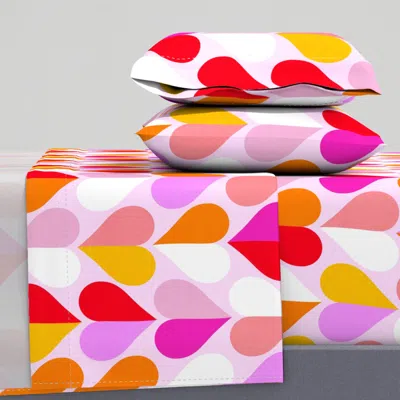 Spoonflower Medium Mid Mod Geometric Valentine's Hearts In Pink Red And Orange Heart Queen Sheet Set