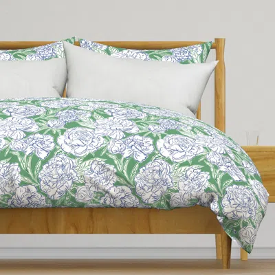Spoonflower Medium Painted Peonies Blue Duvet Cover