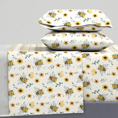 Spoonflower Medium Scale Spring Bees King Sheet Set